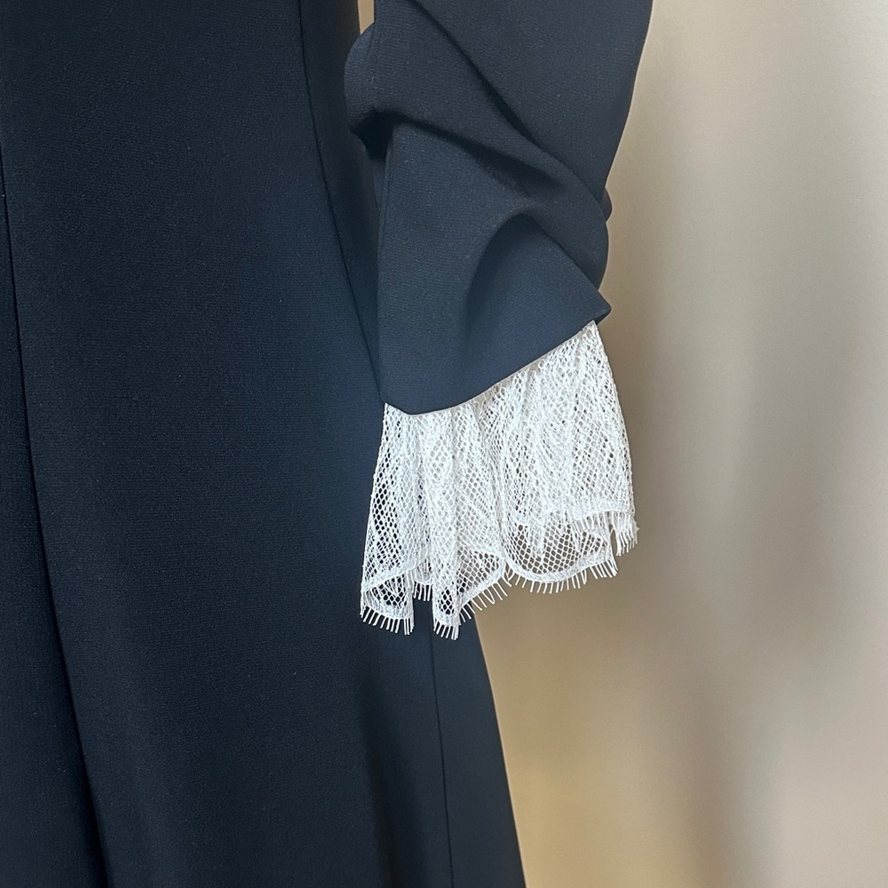 Cinq à Sept Savina Dress Black Ivory Size 8 | NWT| Silk Collar Lace Trim Dress - Picture 4 of 8